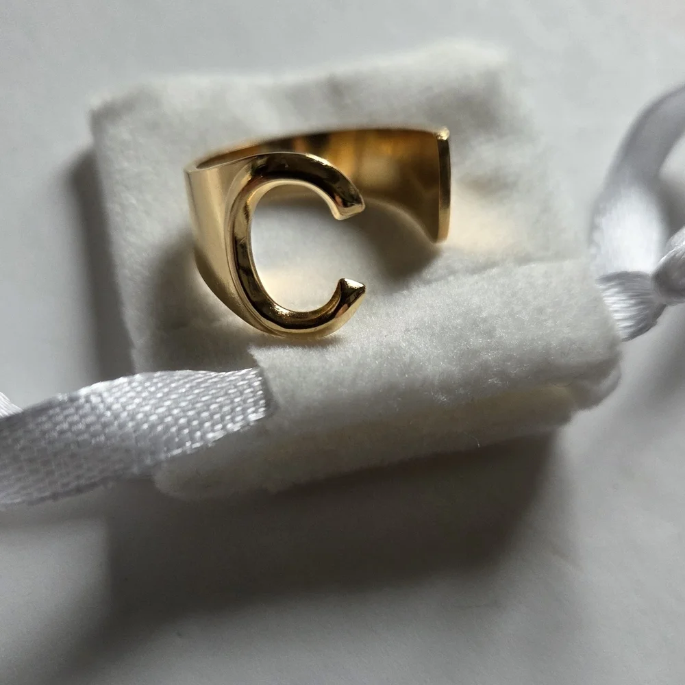 mint&lily 18kt Gold Plated Initial Monogram C Ring